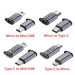 Adaptador de conector tipo C hembra a Micro USB hembra, tipo C hembra a Mini USB, Micro USB hembra a Mini USB