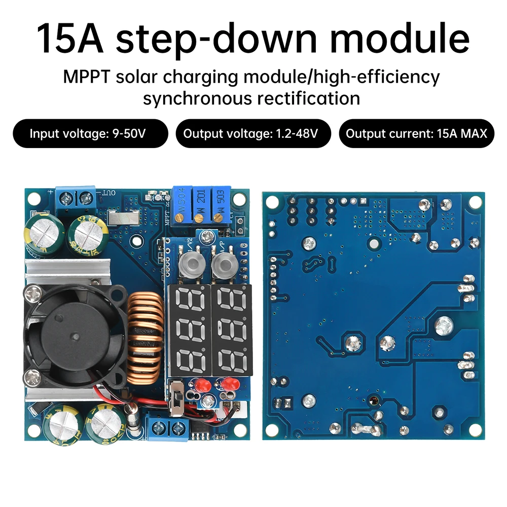 Módulo Buck ajustable de DC-DC, módulo de carga reductor MPPT Solar, rectificador síncrono de 15A, fuente de alimentación de corriente y voltaje constante - imagen 2