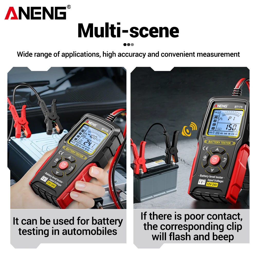 Probador de batería Digital ANENG BT175 Universal con pinza de cocodrilo aislada pantalla LCD Detector de batería de coche profesional - imagen 3