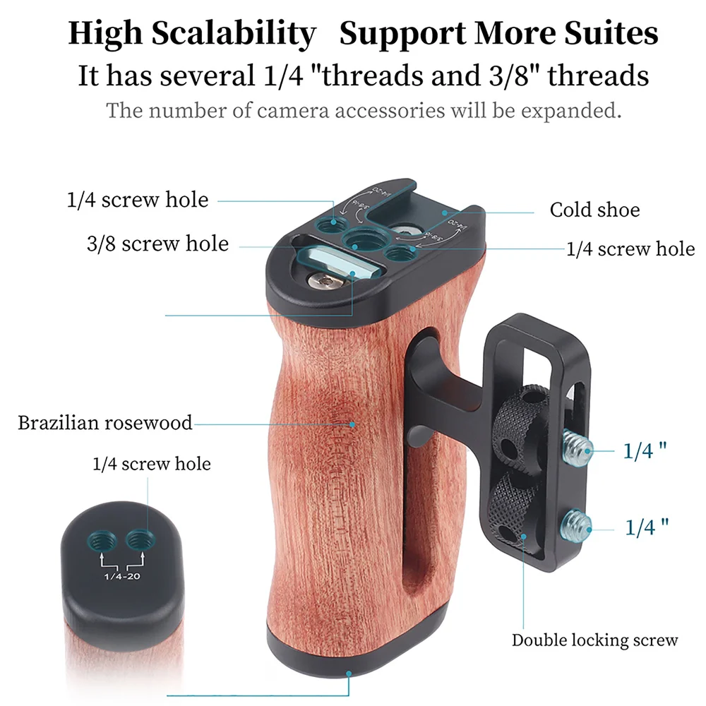 Probty-jaula Universal para cámara DSLR, mango lateral para cámara Sony/Canon/Nikon, Mini empuñadura de madera, 1/4 tornillos, fotografía de zapata fría - imagen 4
