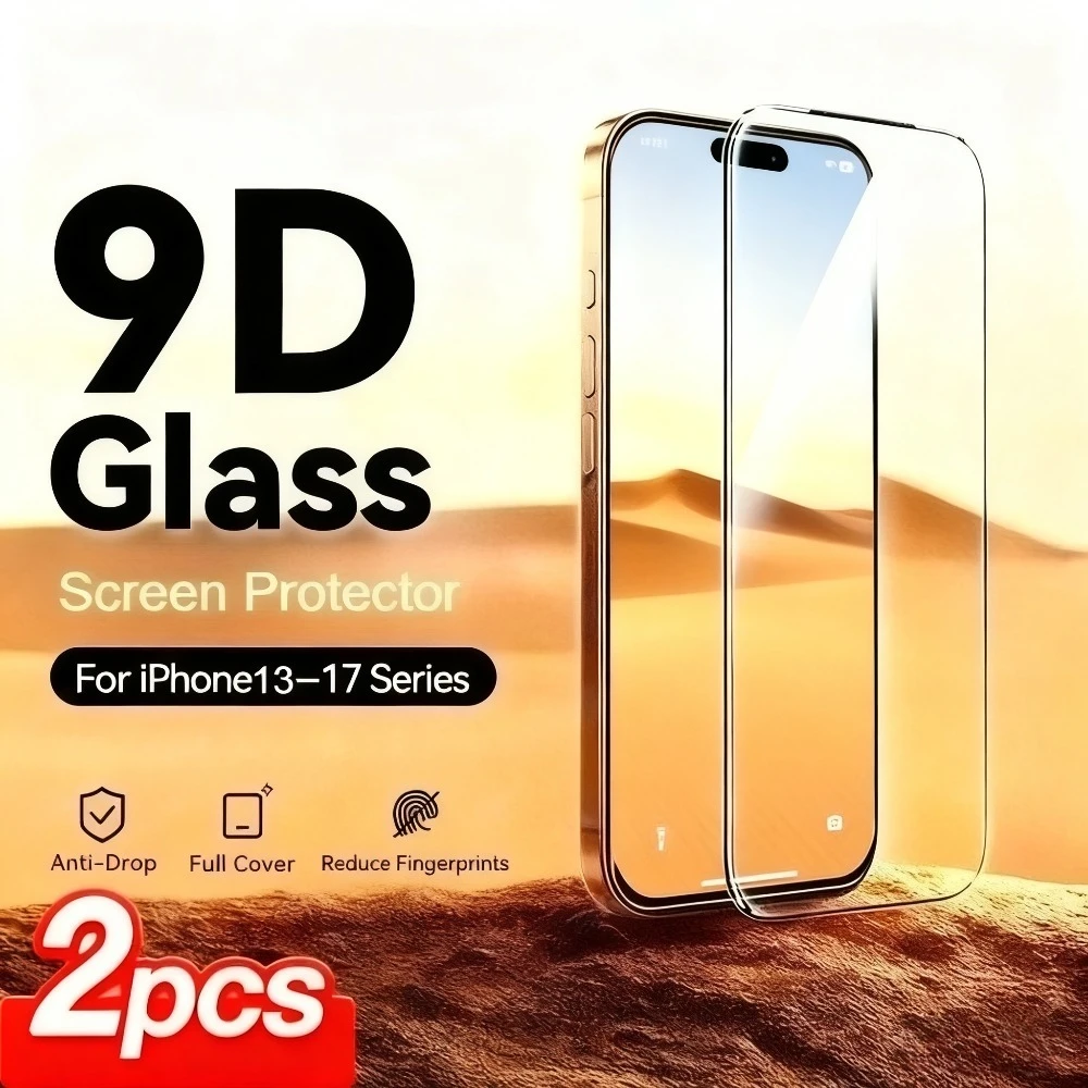 Protector de pantalla Ultra HD para iPhone 17 16 15 14 Pro Max Air 13 12 11 Pro 16 15 Plus XR XS Max vidrio templado antiarañazos 2 uds