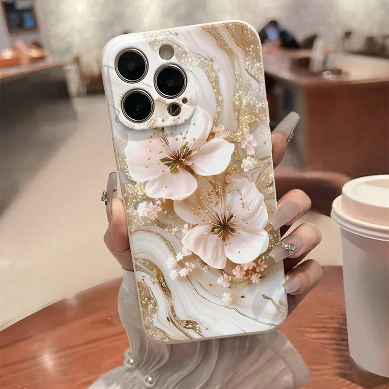 Funda de teléfono con flores para iPhone 16 15 14 13 12 11 Pro Max XS X XR 16E 7 8 Plus SE 2022 13 12 Mini cubierta de parachoques de silicona a prueba de golpes - imagen 2