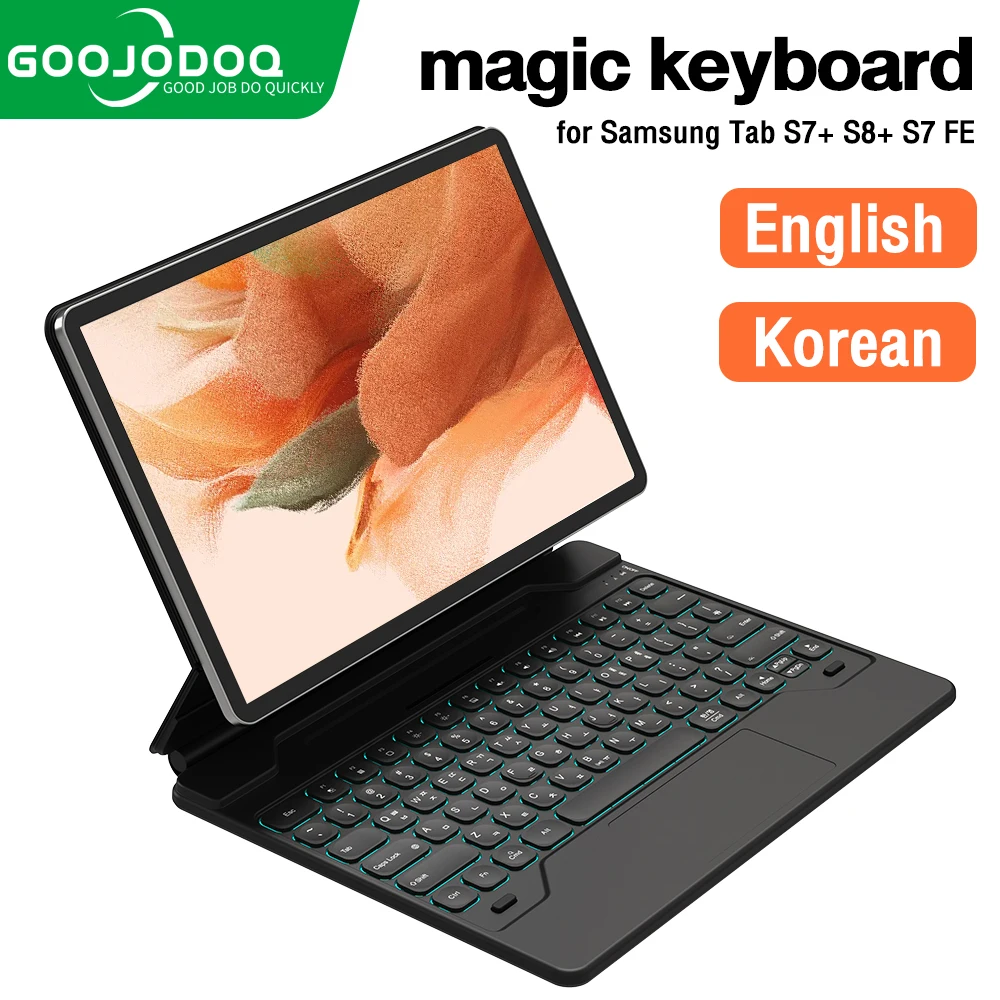 GOOJODOQ Funda con teclado mágico para Samsung Galaxy Tab S8+/ S8 Plus/ S7 FE/ S7 Plus Teclado retroiluminado con trackpad multiángulo de 12,4 pulgadas