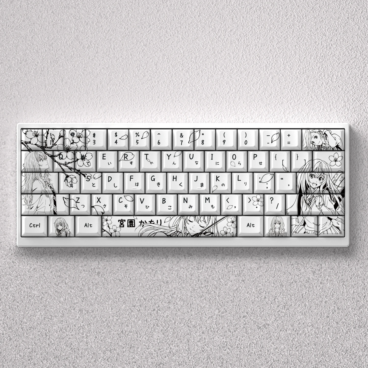 Teclas Miyazono Kaori de 73/98 teclas, teclas de Anime para teclado mecánico, sublimación de tinte PBT, cinta blanca cereza, Mad 60he 68he, juego de PC - imagen 2