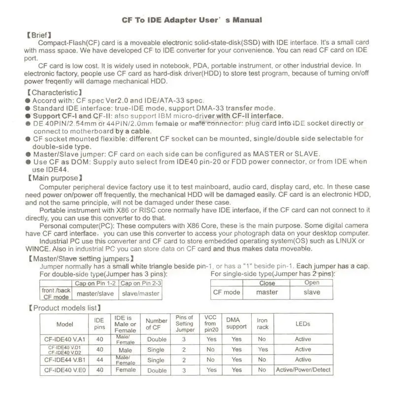 Y1UB Tarjeta meroria Compacto Flash a 50pin 1.8 "IDE DISPED SSD SSD para - imagen 5