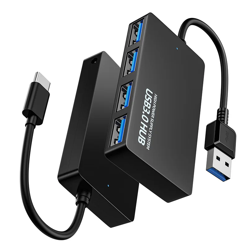 HUB USB 3,0 2,0 de 4 puertos, convertidor extensor USB tipo C fino, concentrador de transferencia de datos para PC, adaptador para ordenador portátil, expansor de base de carga múltiple