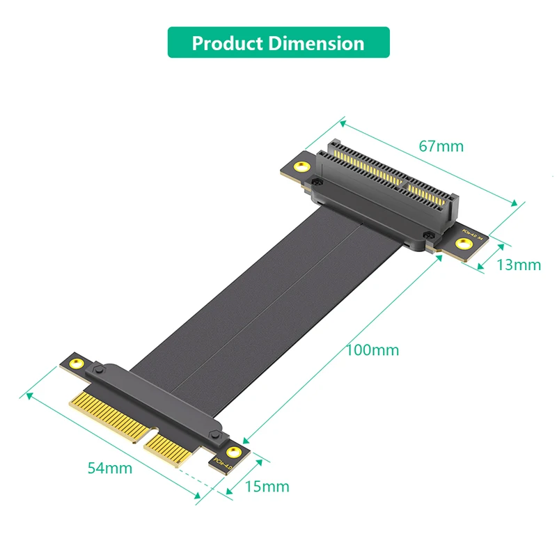 Cable elevador PCIe 4,0 X4, Cable de extensión PCI Express GEN4 4X a 4X Vertical de 90 grados para tarjeta gráfica, extensor de placa base SSD - imagen 4