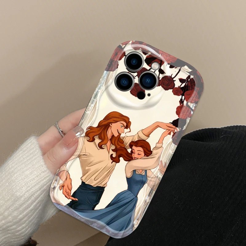 Disney-funda de teléfono con diseño de La Bella y La Bestia para Apple, carcasa trasera de aceite para iPhone 15, 14, 13, 12, 11, XS, XR, X Pro Max Plus - imagen 3