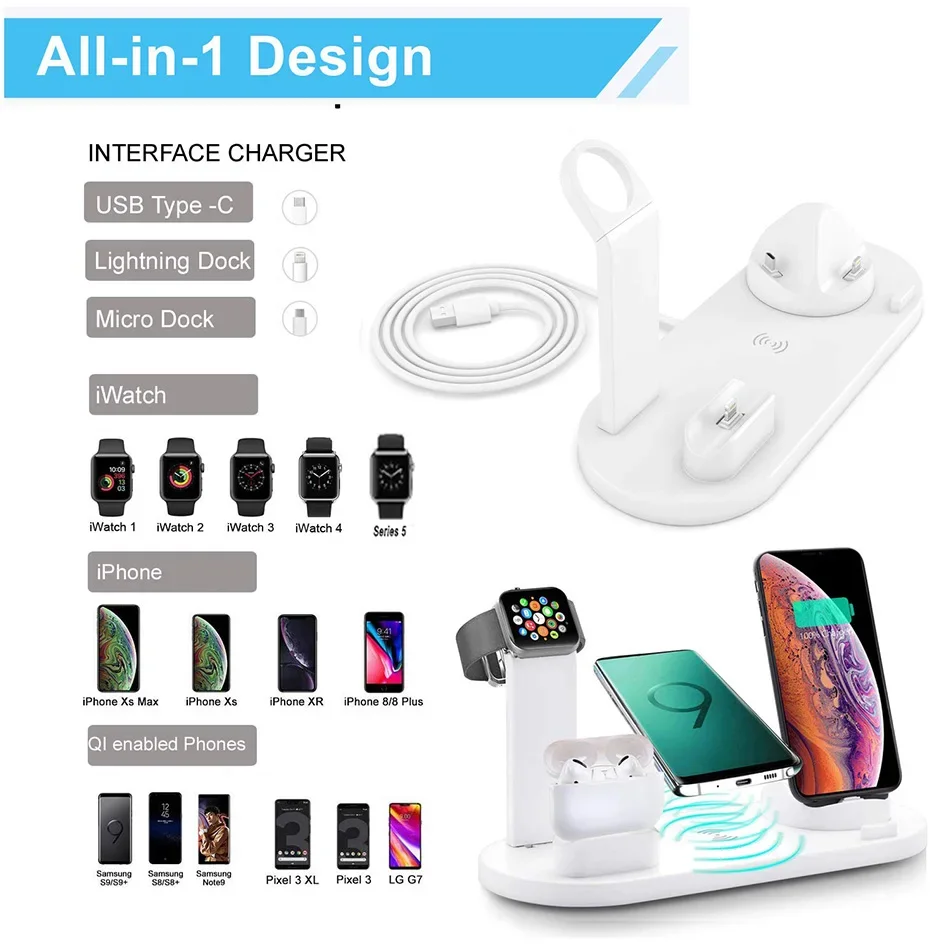 30W 7 en 1 cargadores inalámbricos soporte Pad para iPhone16 15 14 13 12 Pro Max Apple Watch Airpods Pro iWatch 8 7 estación de carga rápida - imagen 3