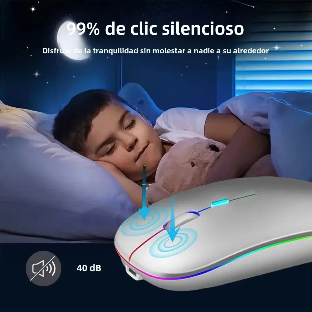 Ratón inalámbrico de 2,4G, ratón colorido RGB, ratón recargable, ratón silencioso, ratón USB para juegos, ratón de 1600DPI para PC, portátil, Macbook Pro - imagen 4