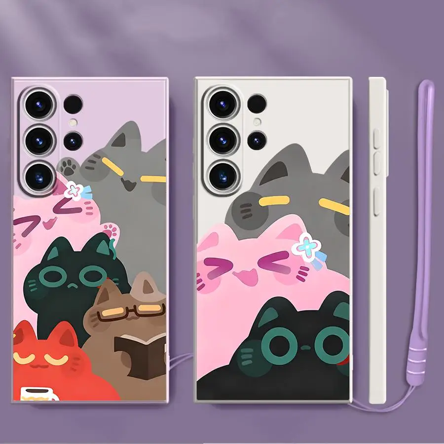 Funda de teléfono con gatito de colores de dibujos animados para Samsung Galaxy S24 FE S23 S20 S22 Ultra Note 20 10 Ultra S25 Edge S21 Plus, funda suave