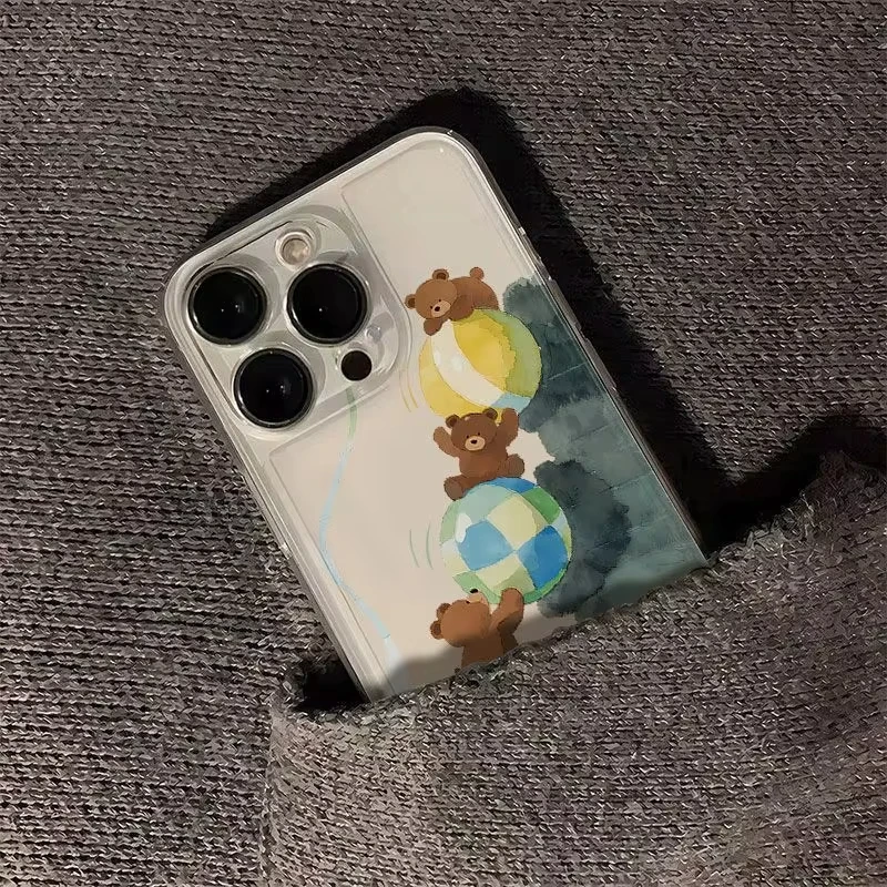Funda de teléfono con diseño de osito y bola de juguete colorida para iPhone 17 16 15 14 13 12 11 Pro Max XS Max XS XR X Mini cubierta dura de dibujos animados - imagen 4