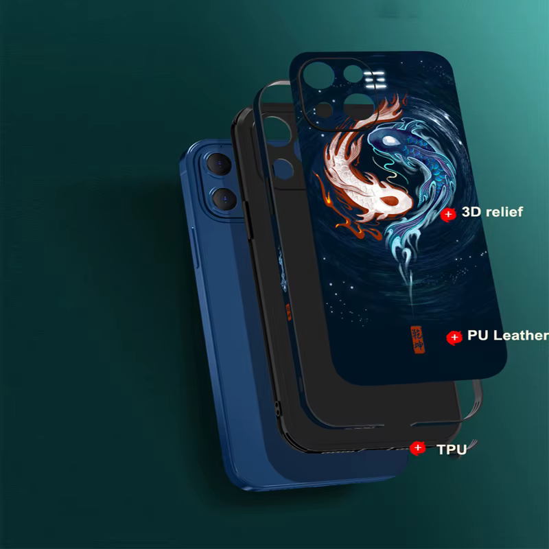 Carcasa en relieve para iPhone 16 15 14 Plus 13 Pro Max Mini funda con patrón de relieve 3D funda de silicona PU de cuero a prueba de golpes Fundas - imagen 3