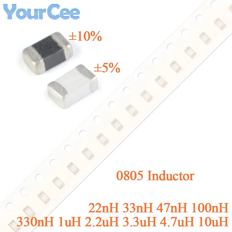 100 Uds 0805 Inductor SMD ±5% 300mA 100nH 47nH 33nH 22nH ±10% 50mA 15mA 250mA 330nH 1uH 2.2uH 3.3uH 4.7uH 10uH