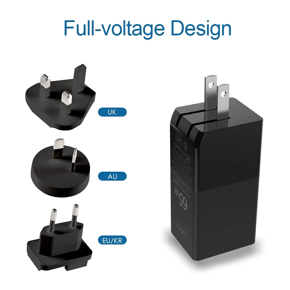 ILEPO-cargador USB GaN de 65W, adaptador de carga rápida PD3.0, QC4.0, tipo C, PD, para iPhone 14, 13, Xiaomi, Huawei, portátil - imagen 5