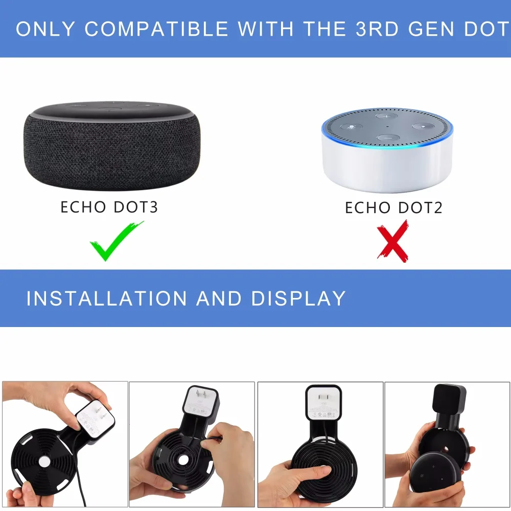 Soporte de montaje en pared para Echo Dot 3, soporte de gestión de cables portátil para Alexa Echo Dot, colgador de caja de sonido de altavoz de tercera generación - imagen 4