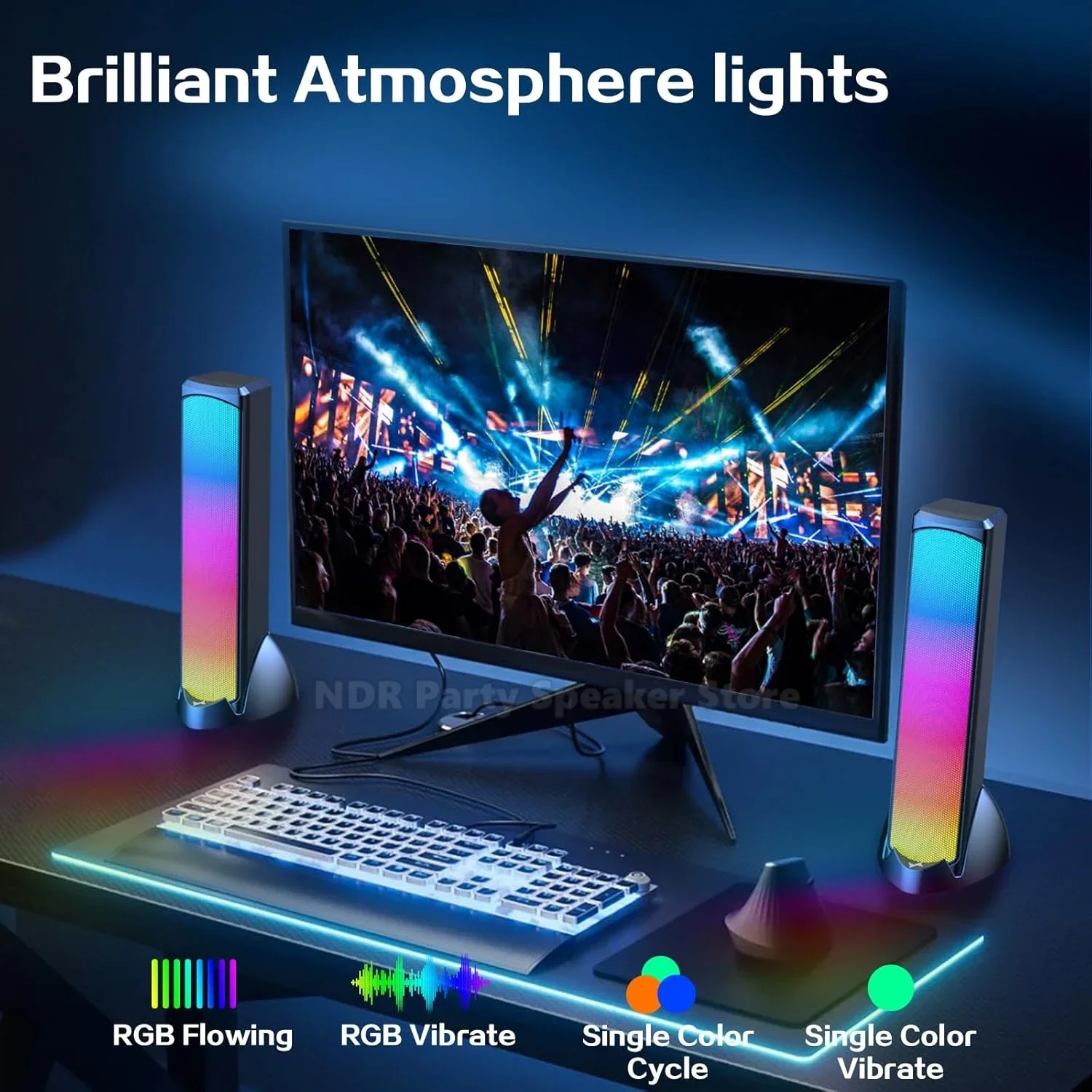 Nuevo Altavoces USB de escritorio para ordenador, Color azul, Subwoofer Vertical portátil, lámpara RGB dinámica, altavoz, barra larga, gran volumen - imagen 5