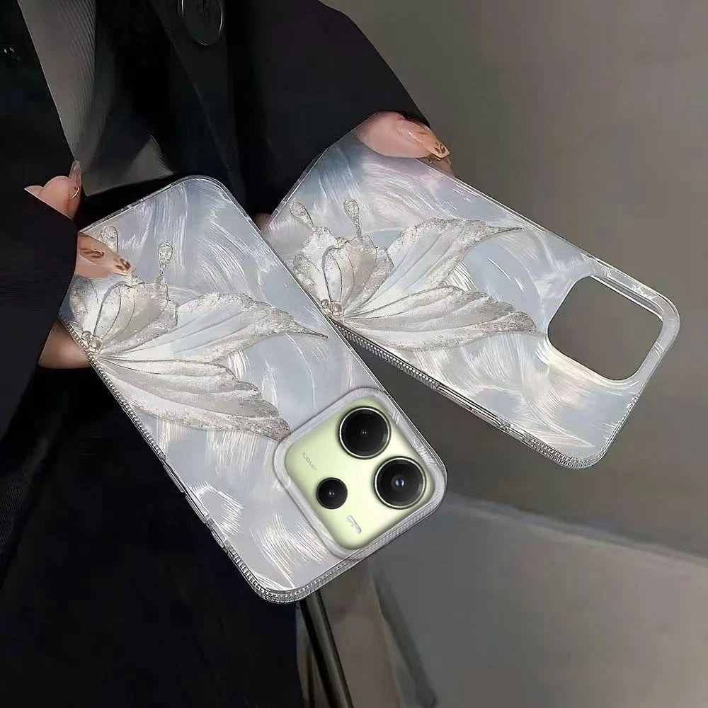 Funda de teléfono con textura de mariposa plateada láser de lujo para Xiaomi Redmi 13C A5 13T 14T Note 13 14 Pro Poco C75 C65 funda trasera de silicona - imagen 5