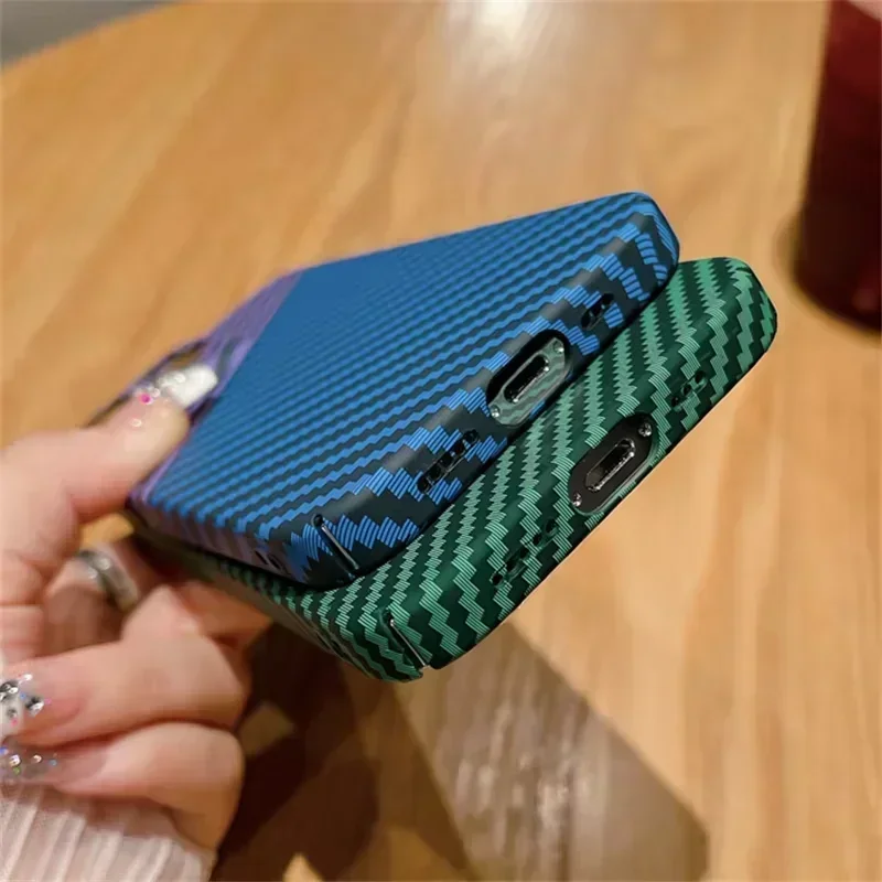 Funda de teléfono mate con textura de fibra de carbono de lujo para iPhone 16, 16 Plus, 15, 14, 16 ProMax, carcasa dura ultrafina a prueba de golpes - imagen 4