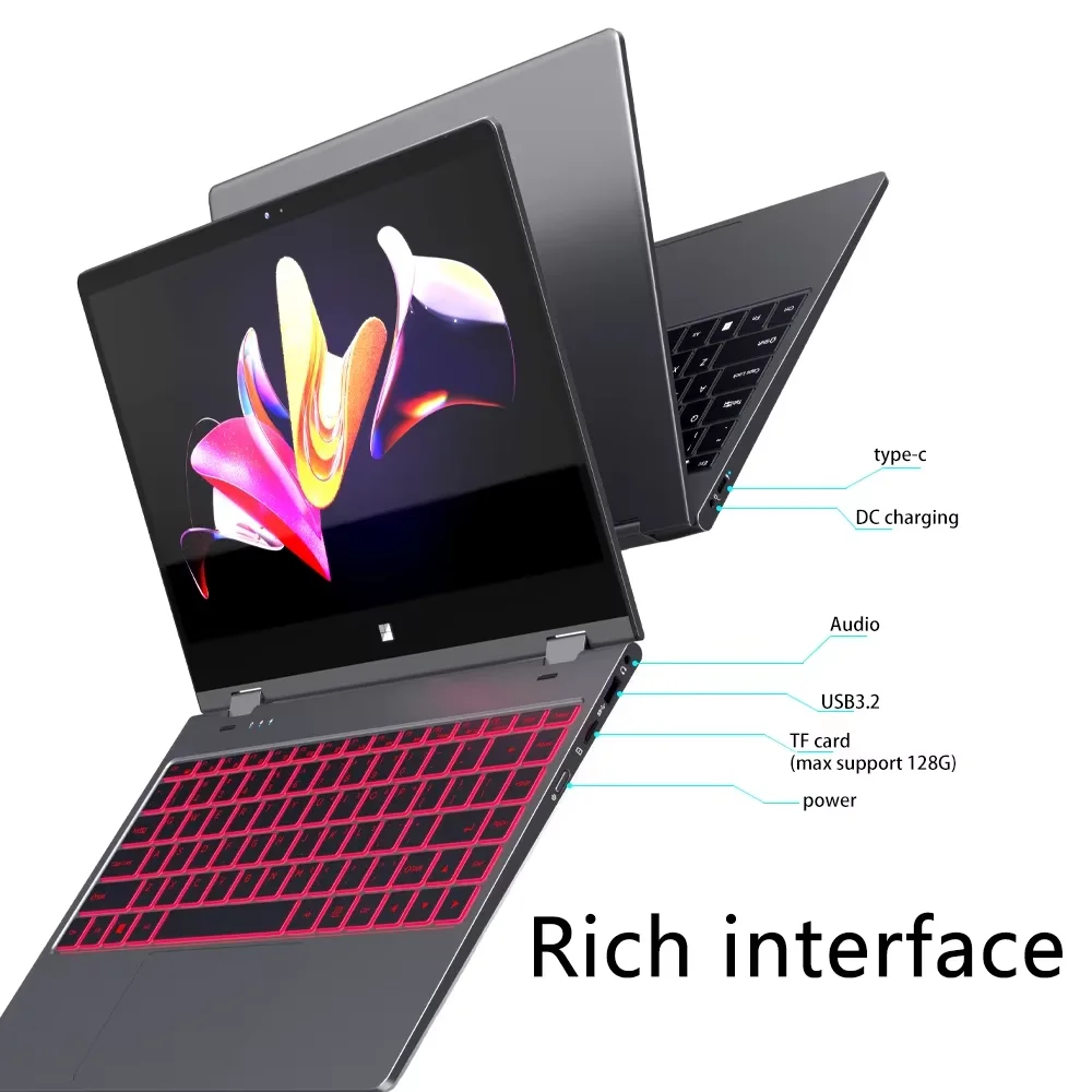 N-one NBook Plus 14,1" portátil Intel N100 Windows 11Pro 16GB LPDDR4 512GB 1920*1080 pantalla táctil 360 °   Computadora portátil plegable - imagen 5