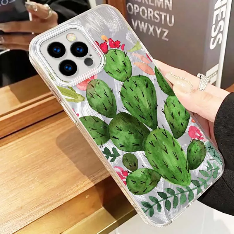 Funda artística de flor de Cactus para Apple iPhone 16 16E 15 14 13 12 11 8 XS X Pro Max funda de teléfono con textura de plumas - imagen 4