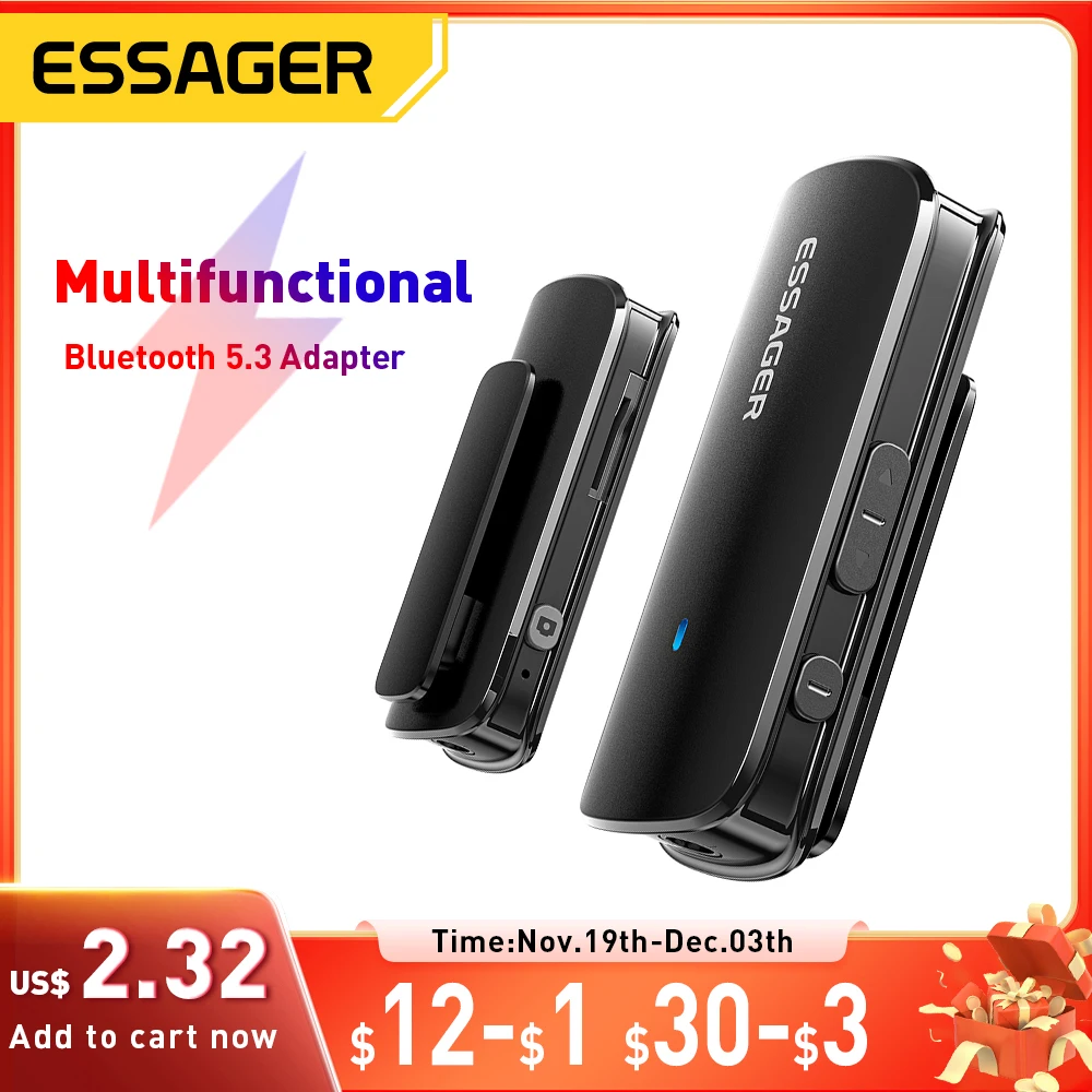 Essager-Adaptador multifuncional Bluetooth 5,3, conector auxiliar de 3,5mm, adaptador inalámbrico estéreo para auriculares, teléfonos, TV, receptor de Audio para coche