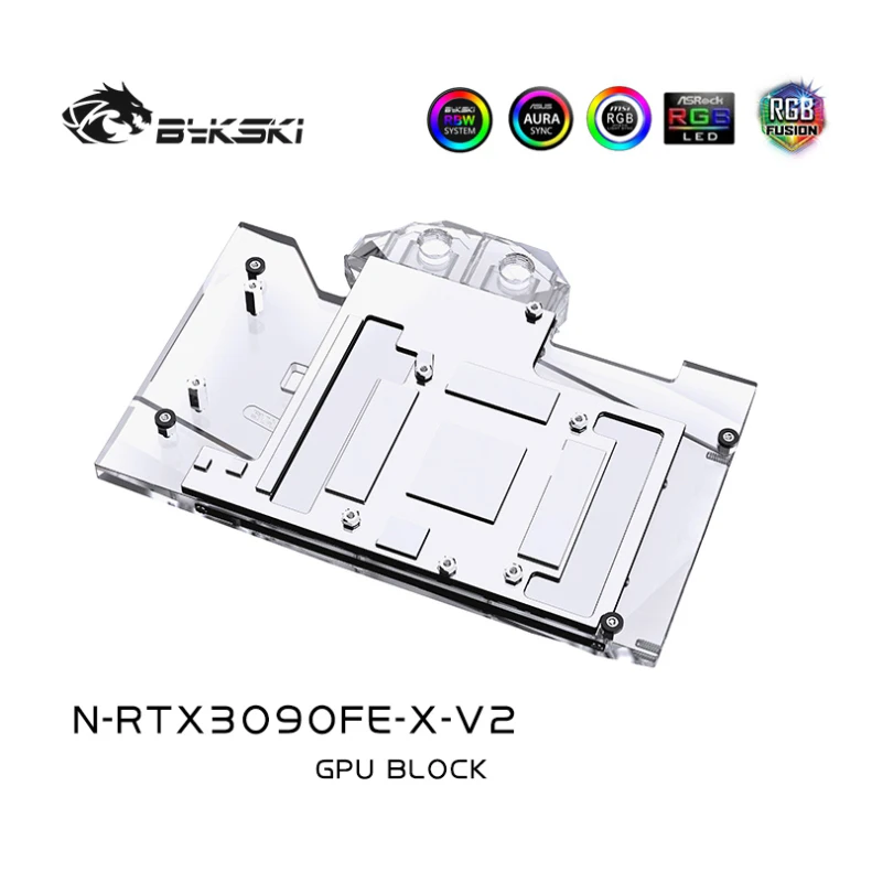 Bykski-bloque de agua para NVIDIA RTX3090, tarjeta de GPU/Bloque de cobre compatible con tarjeta de vídeo 3090 FE/placa trasera A-RGB RURA - imagen 4