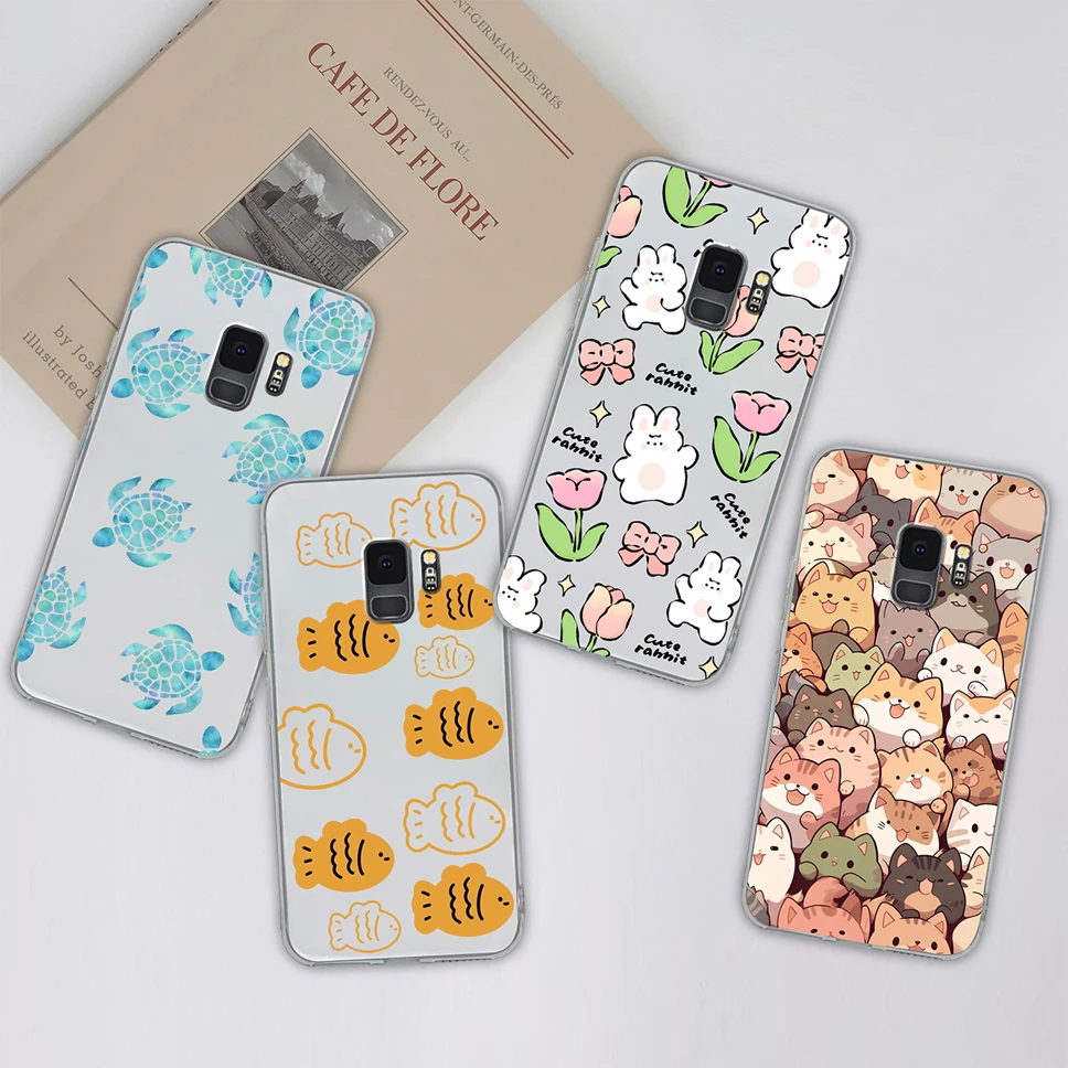 Funda de teléfono para Samsung Galaxy S9 Plus, Funda protectora anticaída de silicona TPU transparente suave con flores pintadas para Samsung S 9 + - imagen 5
