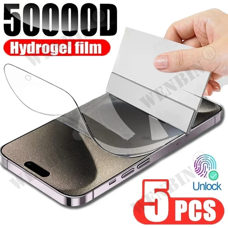Película de hidrogel de 5 uds para iPhone 17 16 16e 15 14 13 12 11 Pro Max Plus 12 13 Mini 8 7 Plus SE XR X XS Protector de pantalla de cubierta completa - imagen 2
