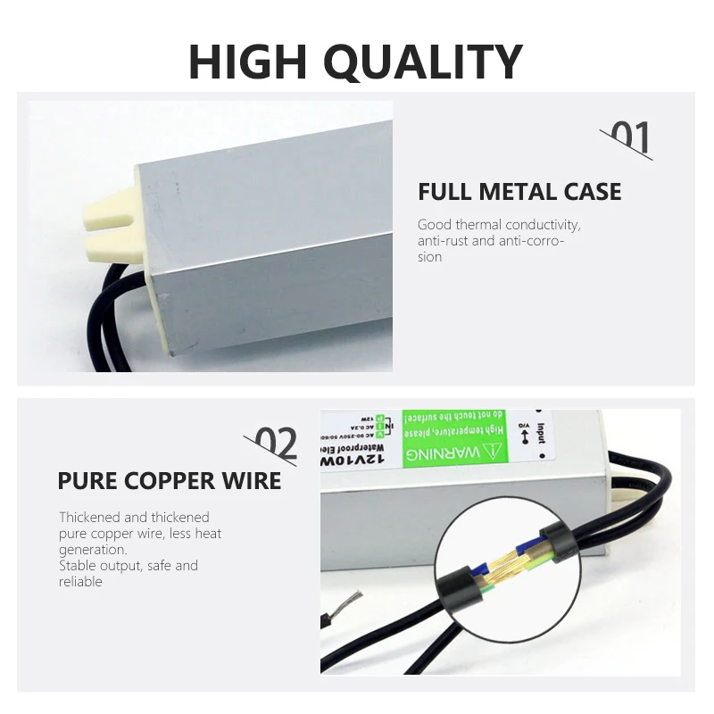 Transformador de iluminación 90-250V CA a CC 12V 10W 0.83A adaptador de controlador LED aluminio IP67 fuente de alimentación conmutada impermeable al aire libre - imagen 5