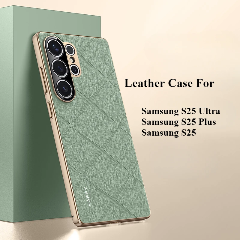 Funda para Samsung S25 Ultra S25 Plus, cubierta protectora de lente electrochapada de cuero con sensación de piel para Samsung S25 +, parachoques a prueba de golpes