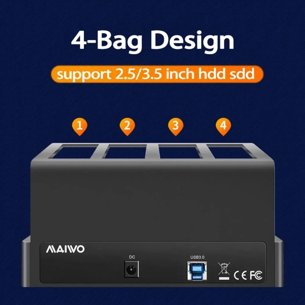 Estación de acoplamiento de disco duro MAIWO de 4 compartimentos para HDD SSD SATA de 2,5/3,5 pulgadas a estación de acoplamiento HDD USB 3,0 con adaptador de corriente 12V3A - imagen 3