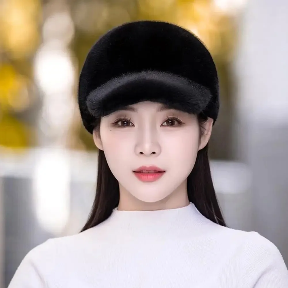 Gorra de béisbol de lujo a la moda, gorra de piel sintética esponjosa de Color sólido, sombrero ajustable grueso, ropa de invierno para exteriores - imagen 4