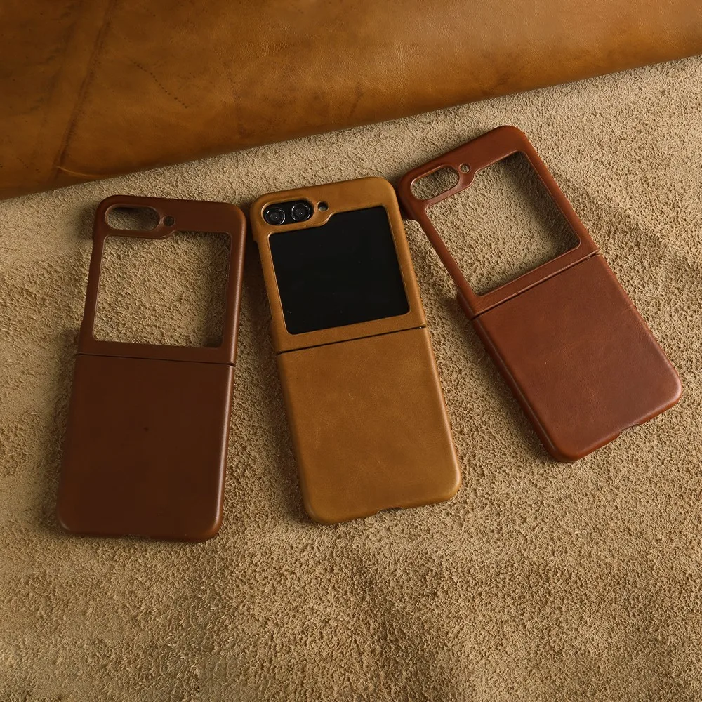 Para Samsung Galaxy Z Flip 6 funda Premium fundas de cuero genuino Z FLip7 Vintag patrón de cera de aceite carcasa de teléfono protección Coque - imagen 4