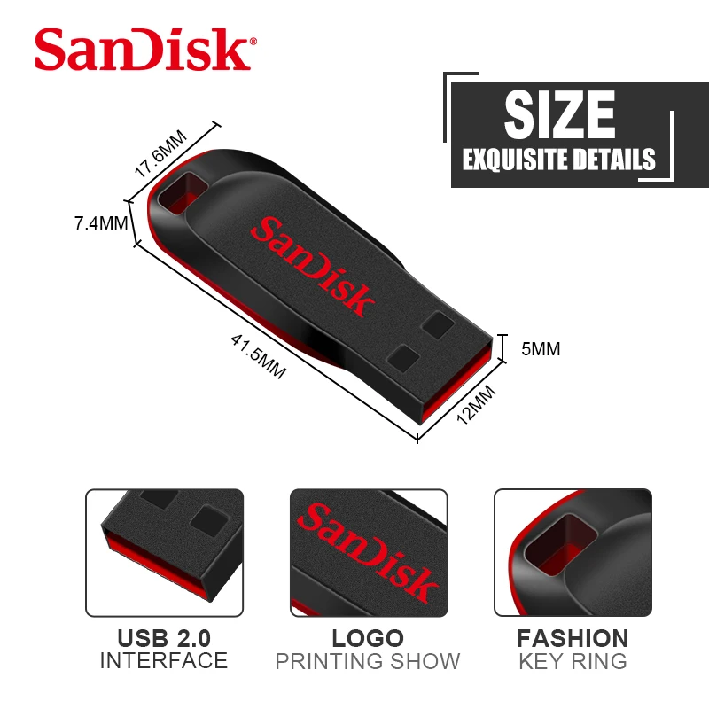 SanDisk CZ50 USB2.0 Pendrive 32GB 16GB 64GB unidad Flash USB Pen Drive U disco Mini unidad Flash Cruzer Blade 100% Original - imagen 3