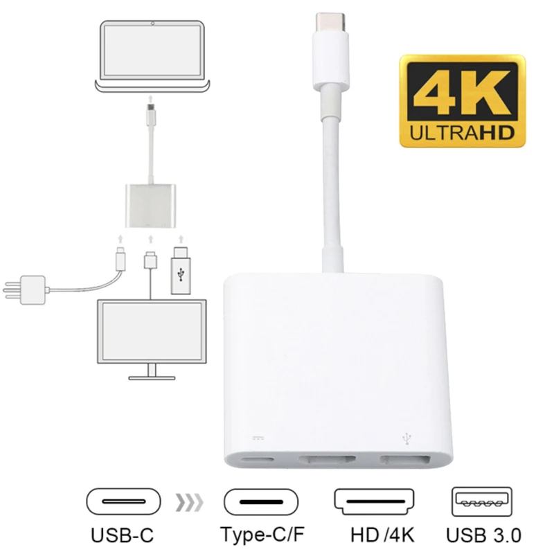 Cable USB HUB tipo C a HDMI, adaptador convertidor 4K tipo C a HD-MI/USB 3,0/tipo-c para PC, portátil, MacBook, Huawei Mate 30