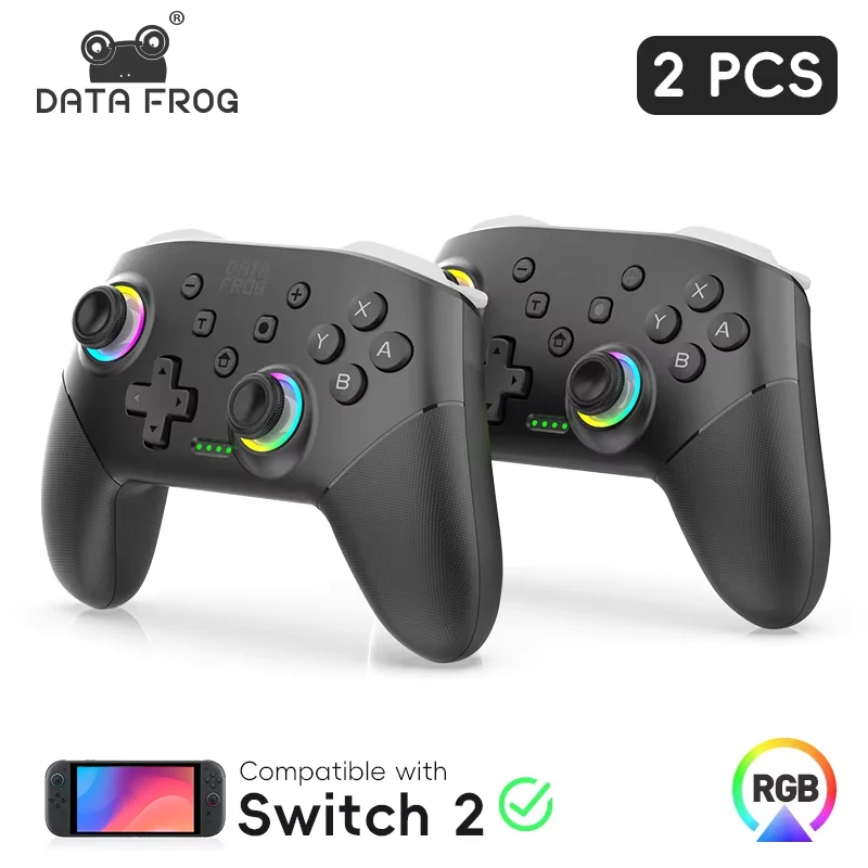 DATA FROG-Paquete de 2 gamepad inalámbrico Pro para consola de TV, PC, Android, iOS, soporte para juegos, agarre ergonómico con vibración HD
