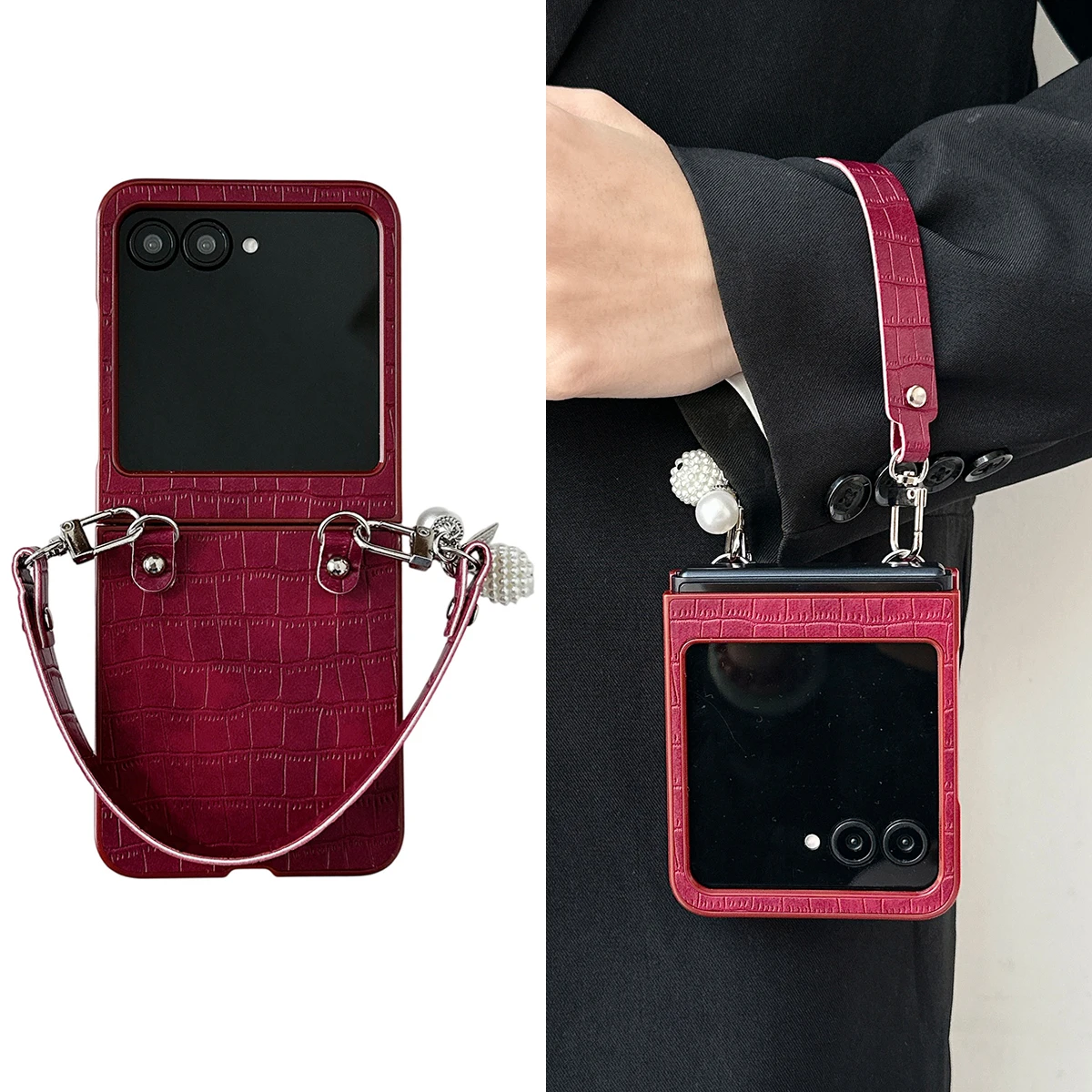 Funda para Moto Razr50 con estampado de cocodrilo, cordón de cuero portátil, funda de moda para Motorola Razr 50, parachoques a prueba de golpes - imagen 2