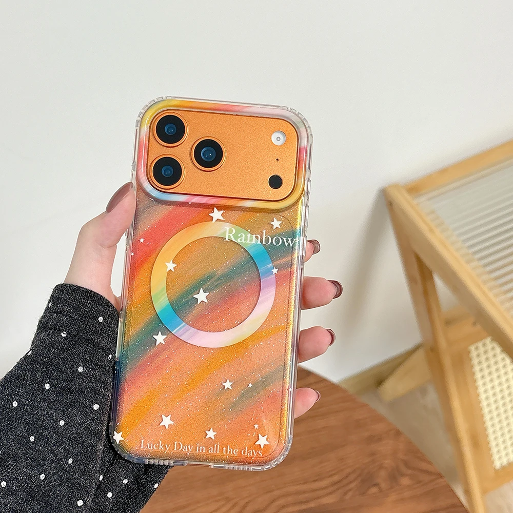 Para Magsafe funda de teléfono transparente de Color degradado magnético para iPhone 14 16 15 17 Pro Max 17 17pro carga inalámbrica bonita cubierta de estrella - imagen 3