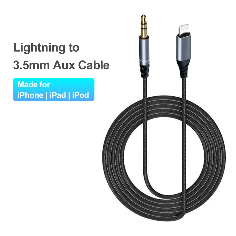 Cable auxiliar Lightning a conector de 3,5mm, adaptador de auriculares de 8 pines a AUX de 3,5mm, divisor de conector de Cable de Audio para altavoz de coche iPhone