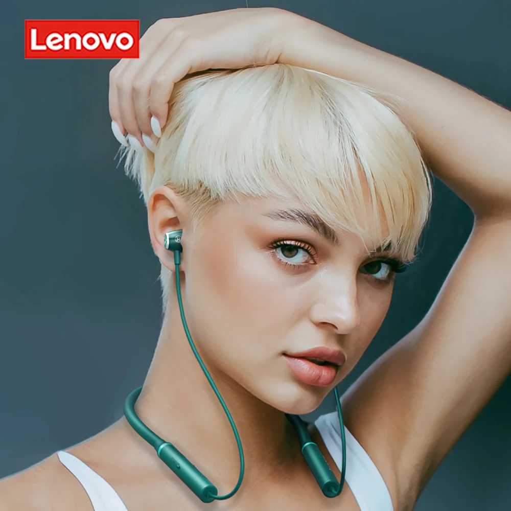 Lenovo-auriculares inalámbricos con Bluetooth 5,0, cascos magnéticos con banda para el cuello, deportivos, resistentes al agua IPX5, con micrófono con cancelación de ruido HE05X - imagen 3