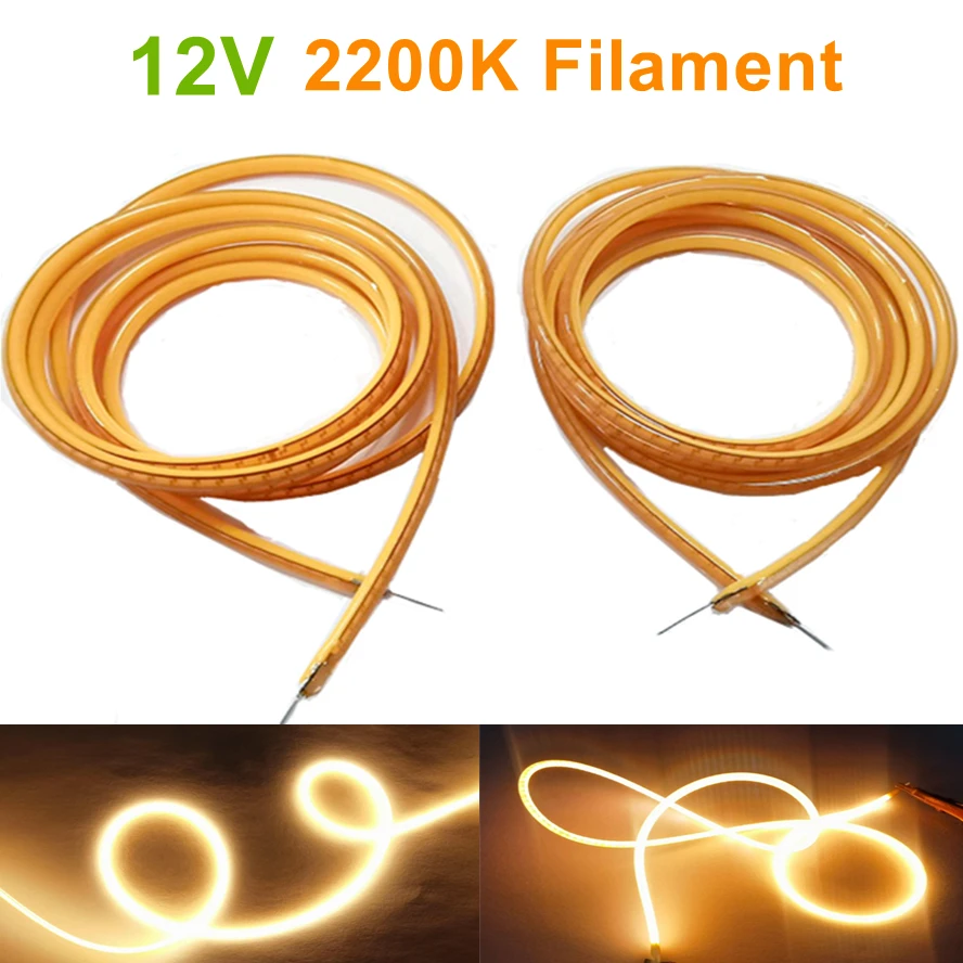 Bombilla LED en espiral de filamento ultradelgado Flexible, 12V, 600mm, filamento de 2200K, piezas de lámpara de bombilla Edison Retro, decoración de tira de luz de diodo