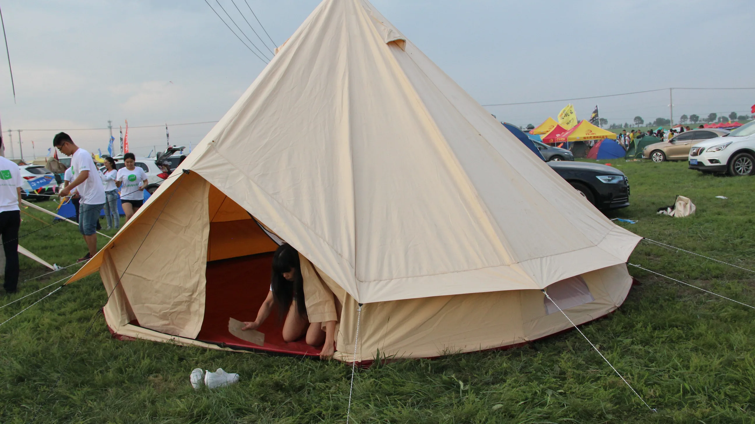 Tienda de campaña de lujo para 4 hombres, Pakistán, gran estufa ligeramente, cama de poste, tienda de campaña de polialgodón Nomad verde - imagen 5