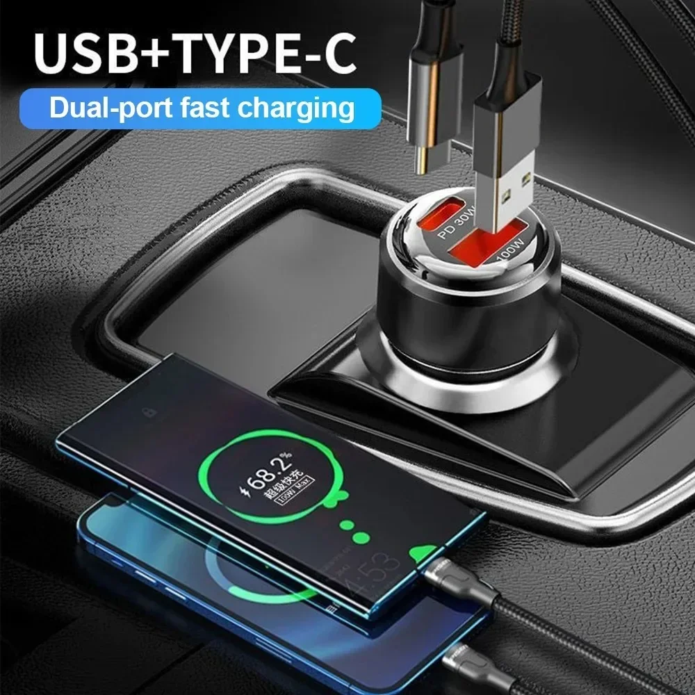 Mini cargador de coche 130W, adaptador de cargador de teléfono de coche de carga súper rápida para iPhone, Samsung, Xiaomi, Huawei, cargador USB tipo C en el coche - imagen 2