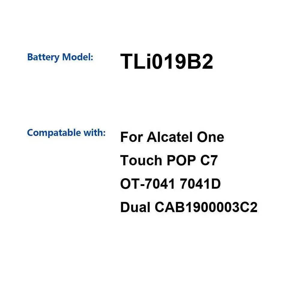 Batería de repuesto Premium Tli019b2 de 1900Mah para Alcatel One Touch Pop C7 OT-7041 7041D Dual CAB1900003C2 duradera para teléfono móvil