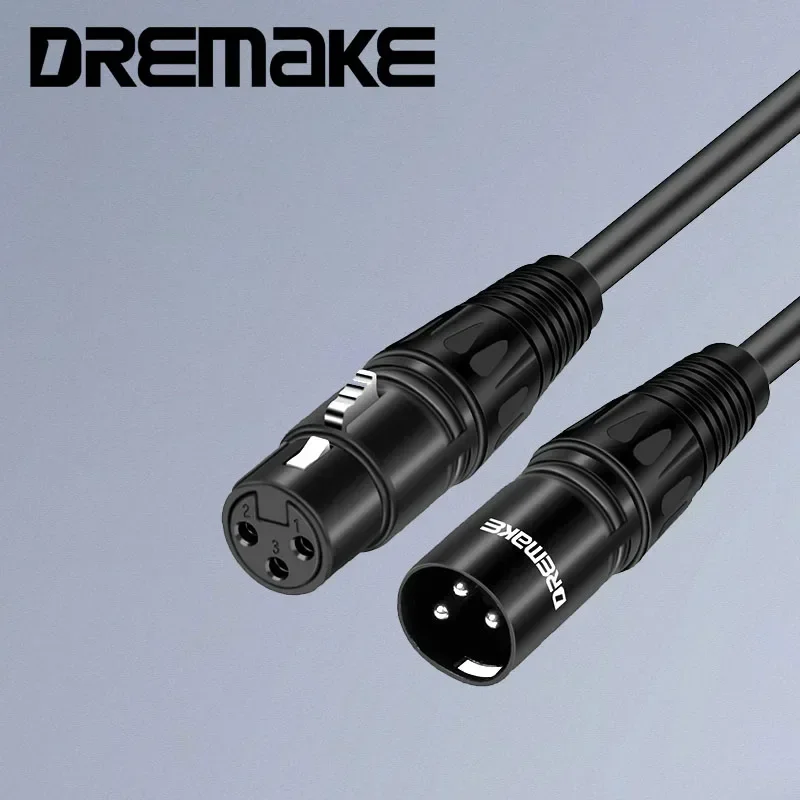 DREMAKE-micrófono XLR macho a hembra de 3 pines, Cable de Audio equilibrado, parche de micrófono XLR para altavoz alimentado, calentador LED DMX
