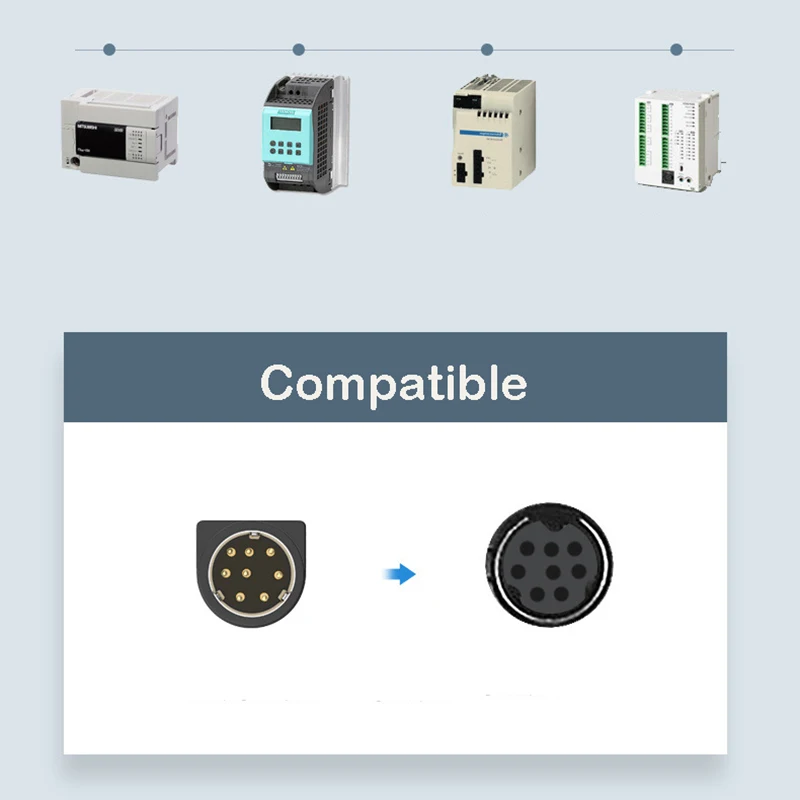 Cable de datos de extensión de cobre completo MD8 de 8 pines para programador de servidor PLC, adaptador de Cable macho a macho a hembra, Cable de conexión de cabeza redonda - imagen 2