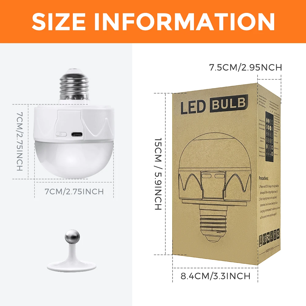 Una caja de bombillas LED con un gráfico de tamaño