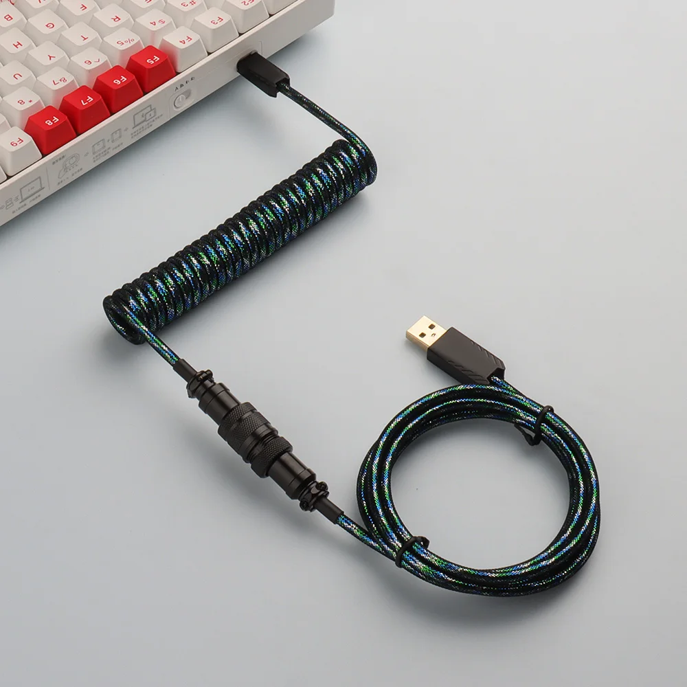 LANO-teclado mecánico en espiral para jugar, Cable de bobina colorido Usb C, conector de aviador, teclado en espiral, Cable GX16 de aviación - imagen 3