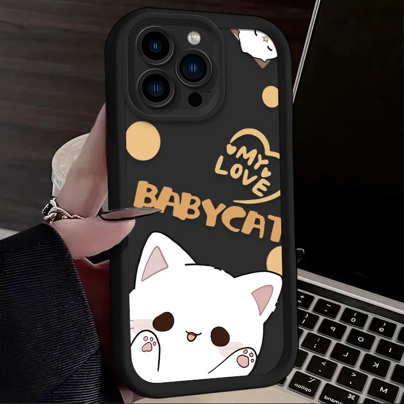 Preciosa funda de teléfono suave de gato bebé blanco para iPhone 16 16E 15 14 13 12 11 Pro Max X XS X S Max XR SE 2020 SE4 7 8 cubierta a prueba de golpes - imagen 4